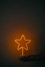 person holding a star shaped neon light